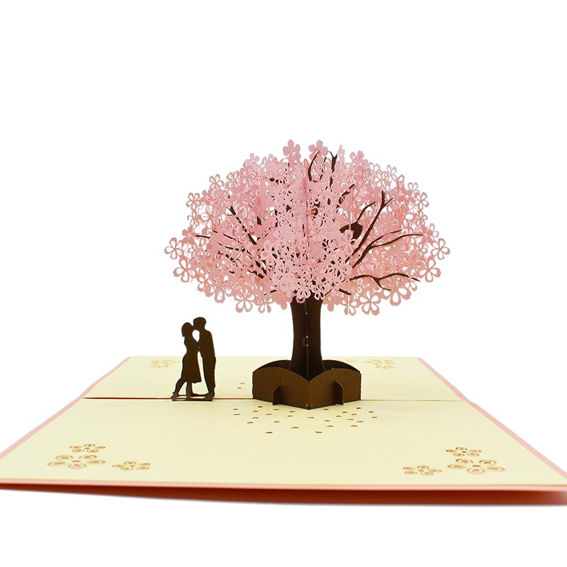 Picture of Innovative Chinese Valentine's Day Greeting Card Love Blessing Handmade 3D Stereo Card Couple Cherry Blossom