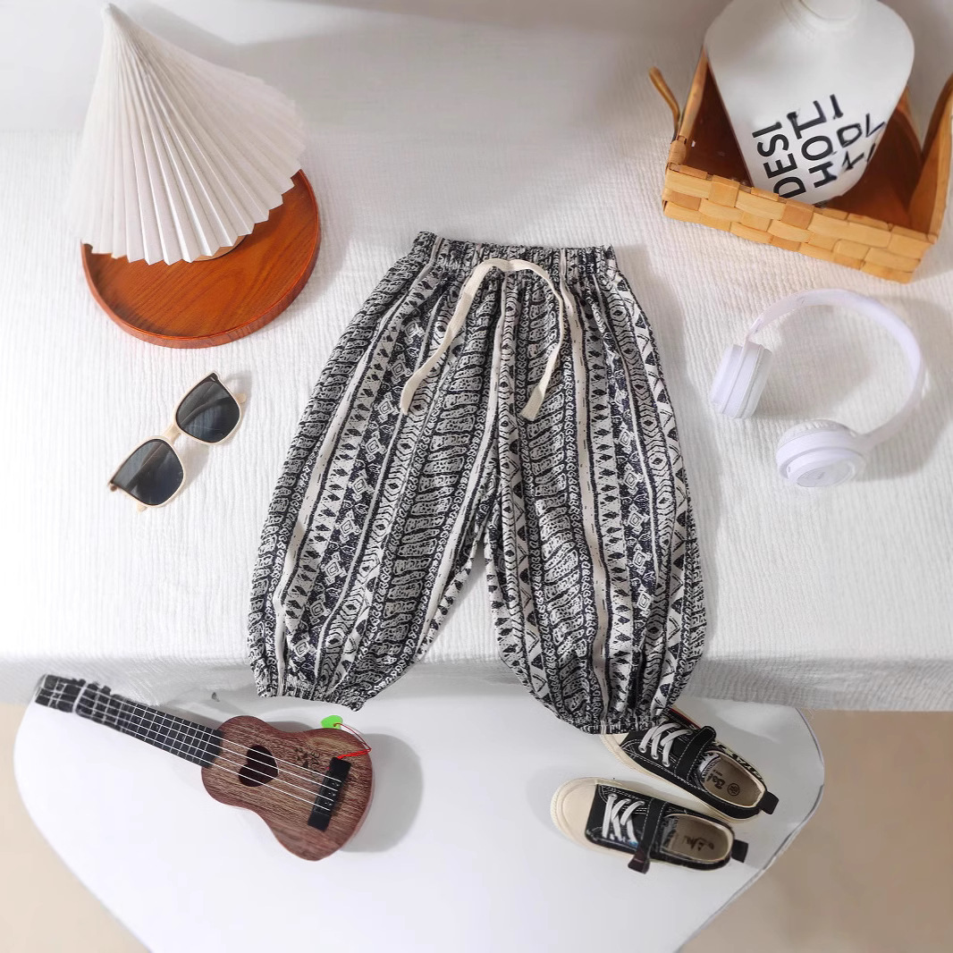 Picture of Children's Anti-mosquito Pants Ice Silk Tie-dyed Thin Lazy Pants Baby Summer Household Loose Pajama Pants High Waist Casual Pants