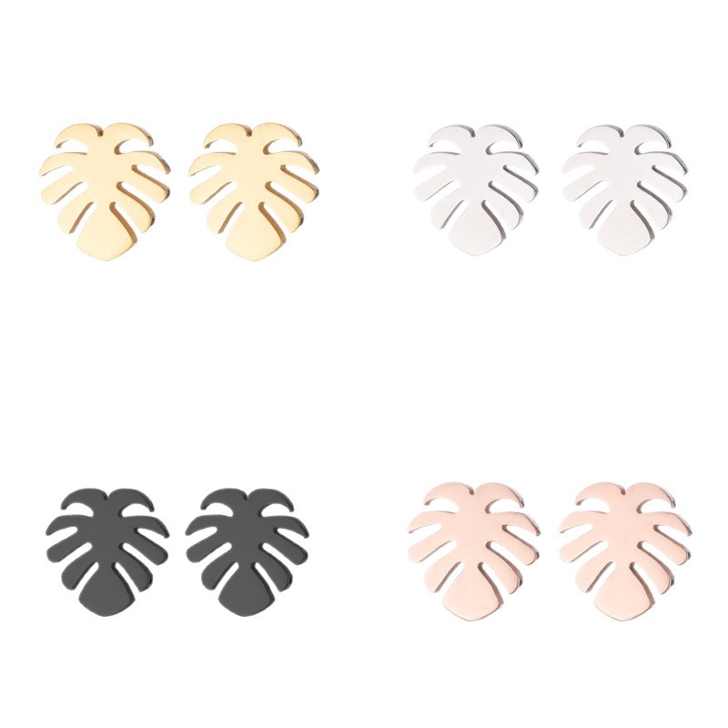 Picture of Leaf Earrings Korean Personality Elegant Coconut Earrings Stainless Steel Leaf Earrings Small and Exquisite All-match Ear and Bone Nails