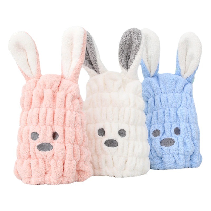 Coral Fleece Hair Dried Cap Quick Dried Cap Cartoon Rabbit Ear Children's Water Absorbent Hair Dried Towel Cute Shower Cap Headband