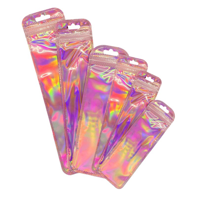 Manufacturer in stock hot hot popular colorful laser packaging ziplock bag colorful Iris rounded corner bag jewelry phone case Yin Yang bag