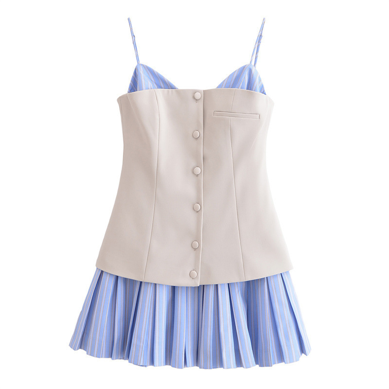 Foreign trade wholesale 2025 spring new dress women's slim slim casual suspenders sleeveless pleated