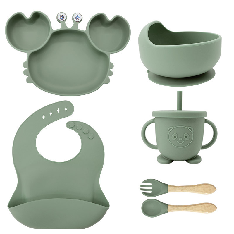 Picture of Baby silicone tableware crab plate suit food supplement bowl bib food grade tableware suit factory direct supply cross-border