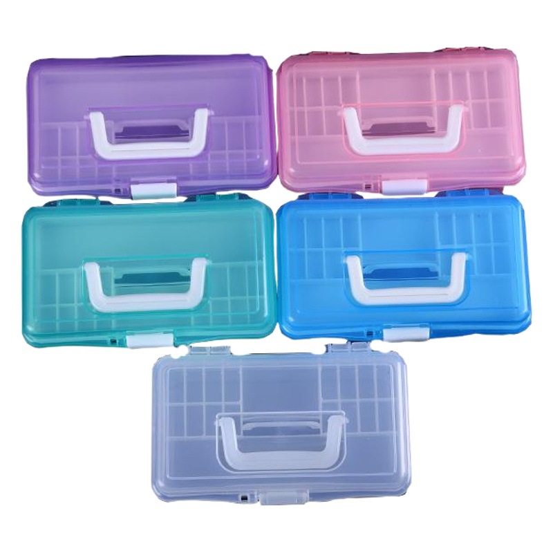 Small Transparent Double Layer Sketch Pencil Case Color Stationery Box Art Nail Art Plastic Toolbox Storage