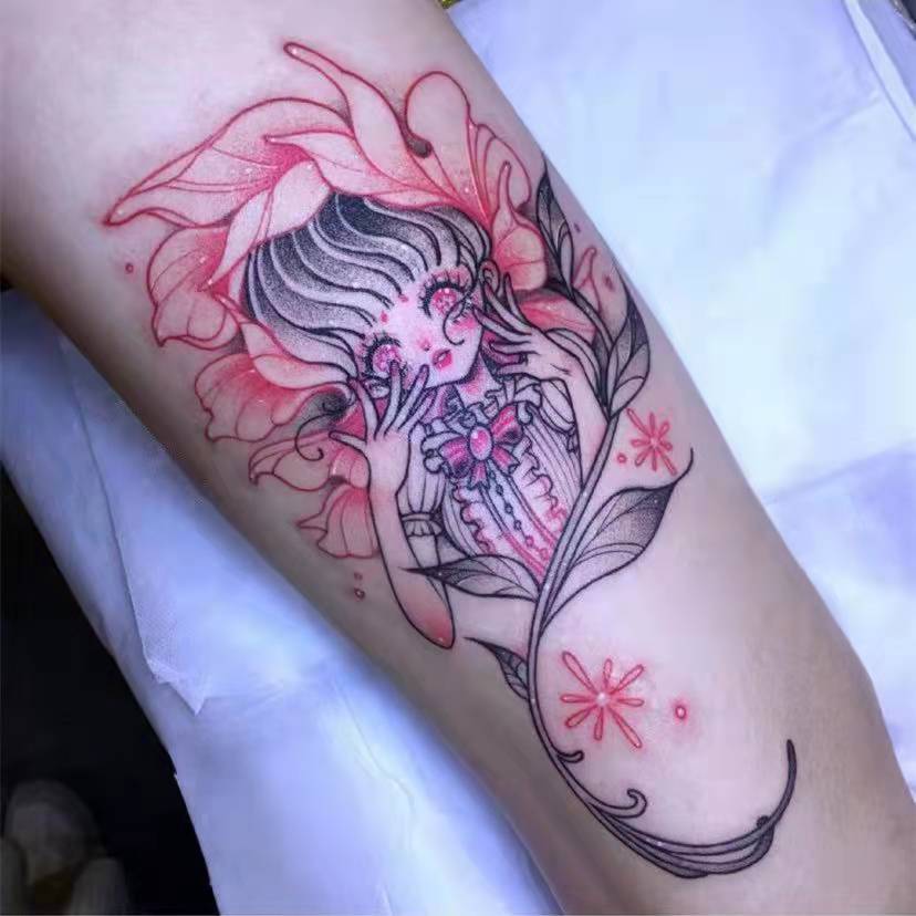 Picture of Diablo Tattoo Sticker Women's Waterproof Lasting European and American Violence Lori ins Cute Cartoon Flower Arm Non-Reflective Anti-Han