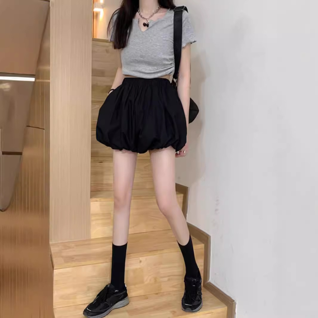 White Flower Bud Puffy Skirt Women's Summer High Waist A- Line Cake Short Skirt Shorty Slimming Hip Skirt