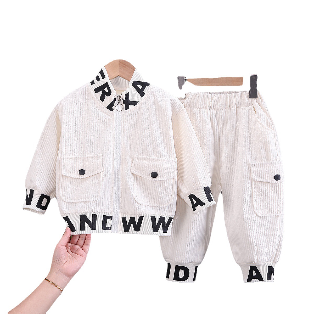 Picture of Children's Clothing Handsome Boys Spring New Corduroy Zipper Long-Sleeved Casual Sports Two-Piece Spring and Autumn Suit Wholesale