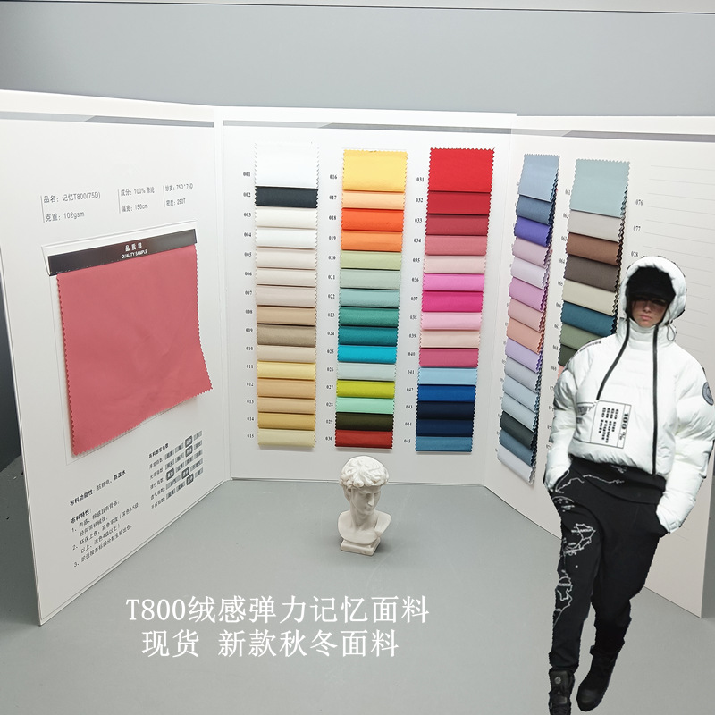 Factory spot polyester 75D full twist imitation memory T800 stretch cloth cold warm stiff autumn and winter Tide brand fabric