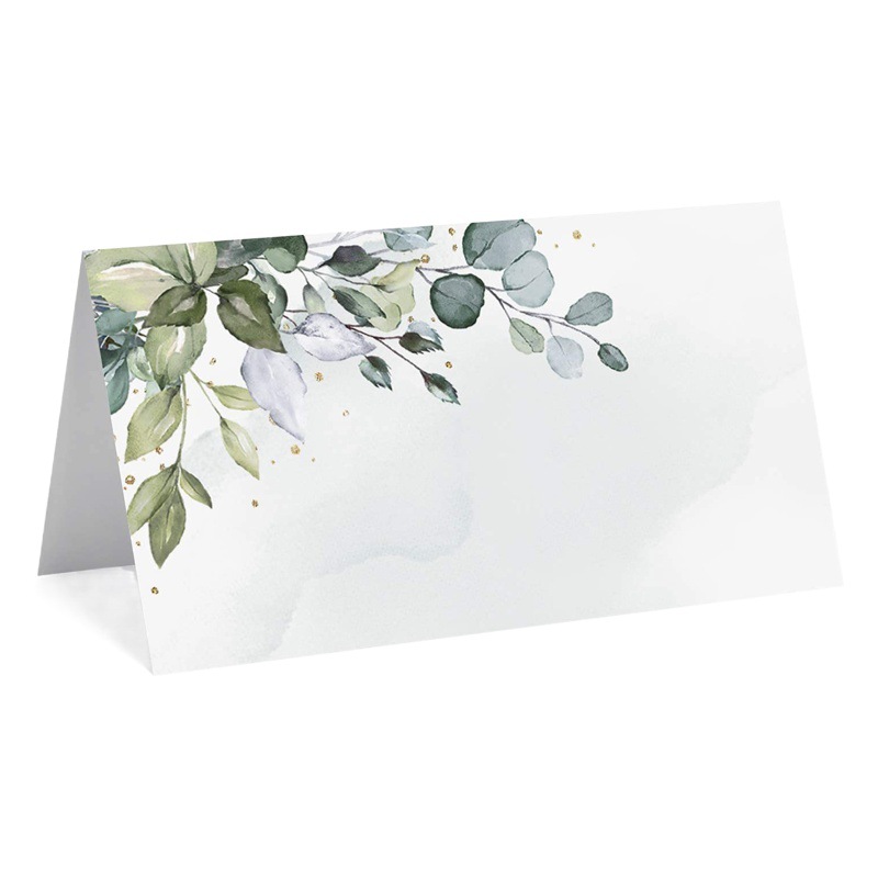 Cross-border wholesale green leaf watercolor wedding dinner activity seat folding card activity decoration card writable