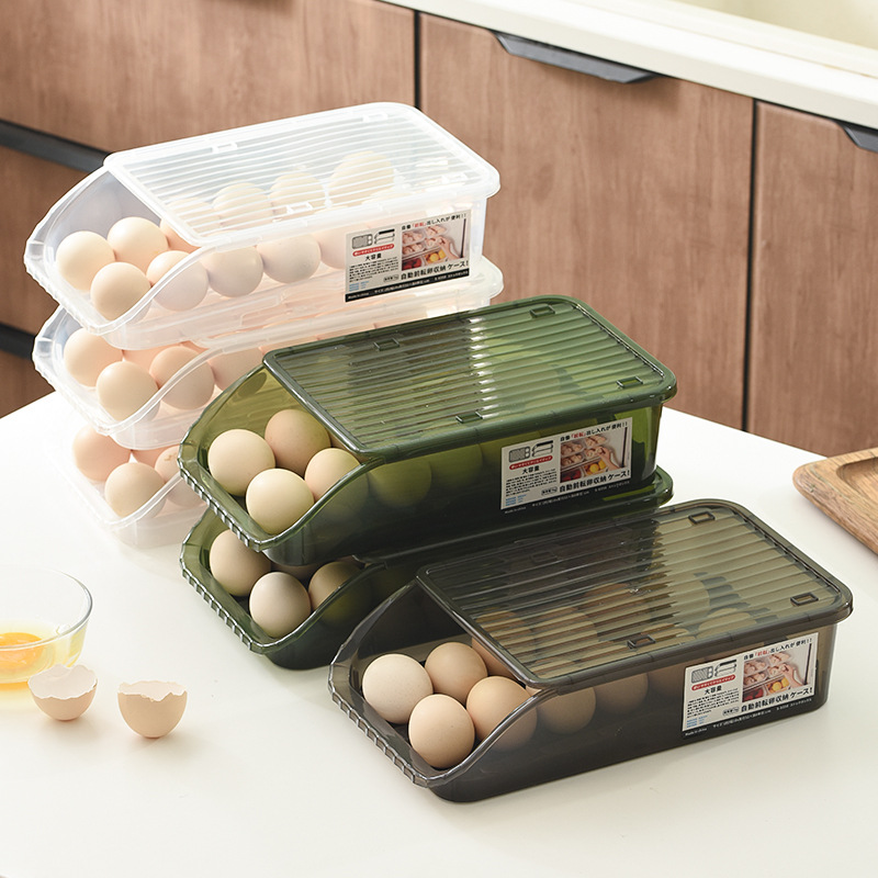Refrigerator Egg Box Kitchen Egg Rack Fresh-Keeping Storage Box Transparent Freezer Box Rolling Egg Tray Sealed Fresh-Keeping