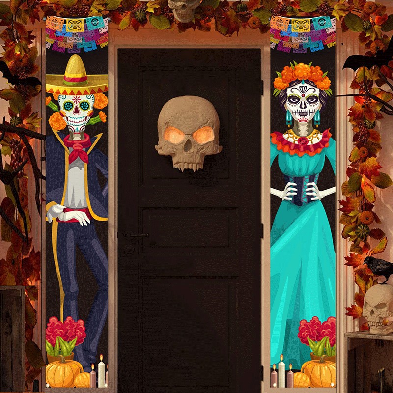 Cross-border exclusive supply Mexico Day of the Dead Halloween Festival porch hanging flag zombie bride props door width