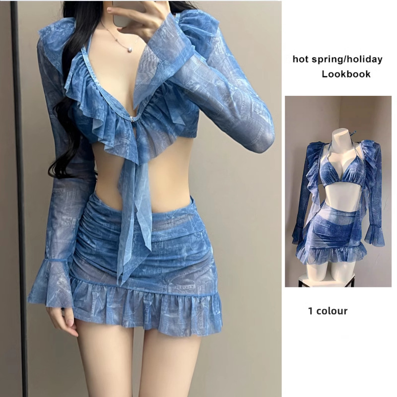 Picture of 2025 New Long-Sleeved Bikini Four-Piece Swimsuit Female Sexy Bikini Beach Seaside Vacation Swimsuit Hot Spring