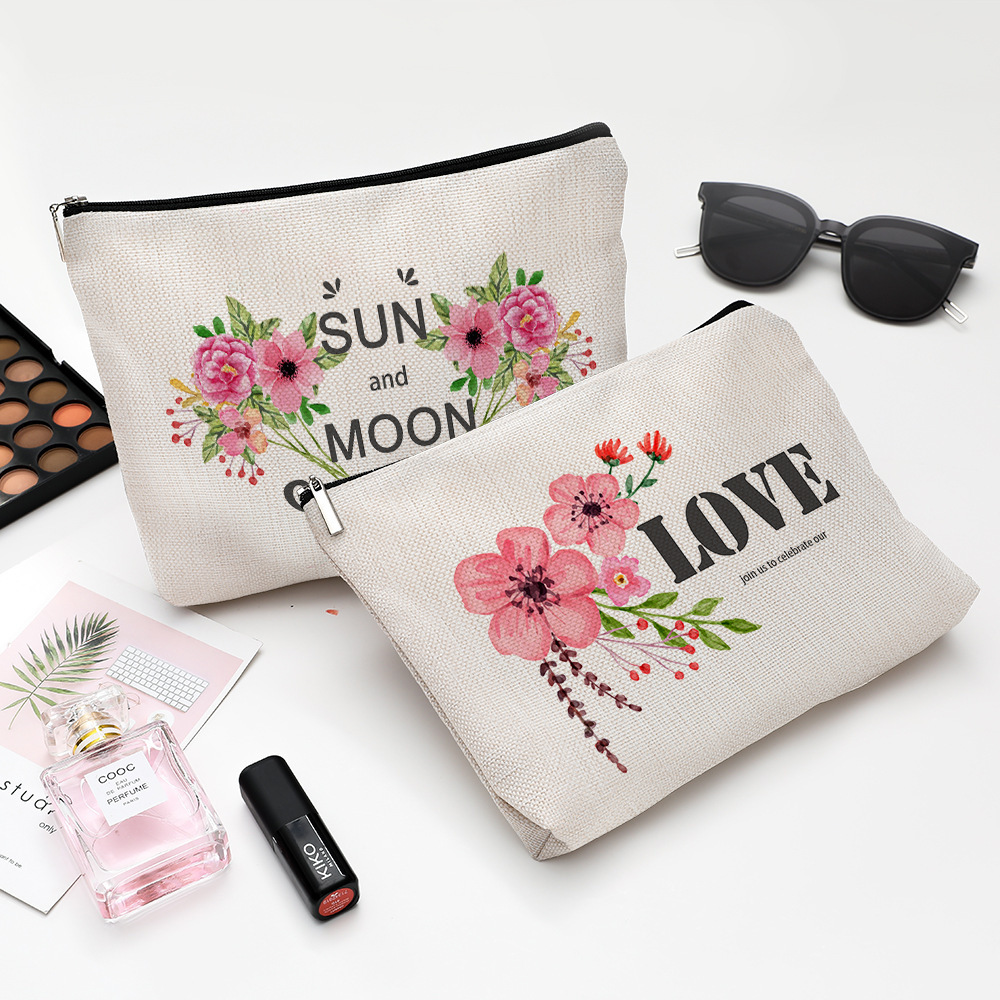 Love Cosmetic Bag Waterproof Cotton and Linen Zipper Bag Cosmetic Accessories Storage Bag Travel Toiletries in stock Storage