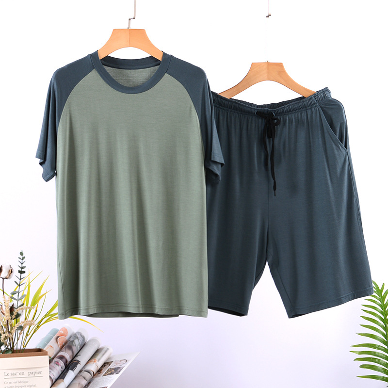 Picture of Spring and Summer Men's Thin Modal Pajamas Home Clothes Set Men's Ice Silk Loose Short-sleeved Shorts Home Clothes
