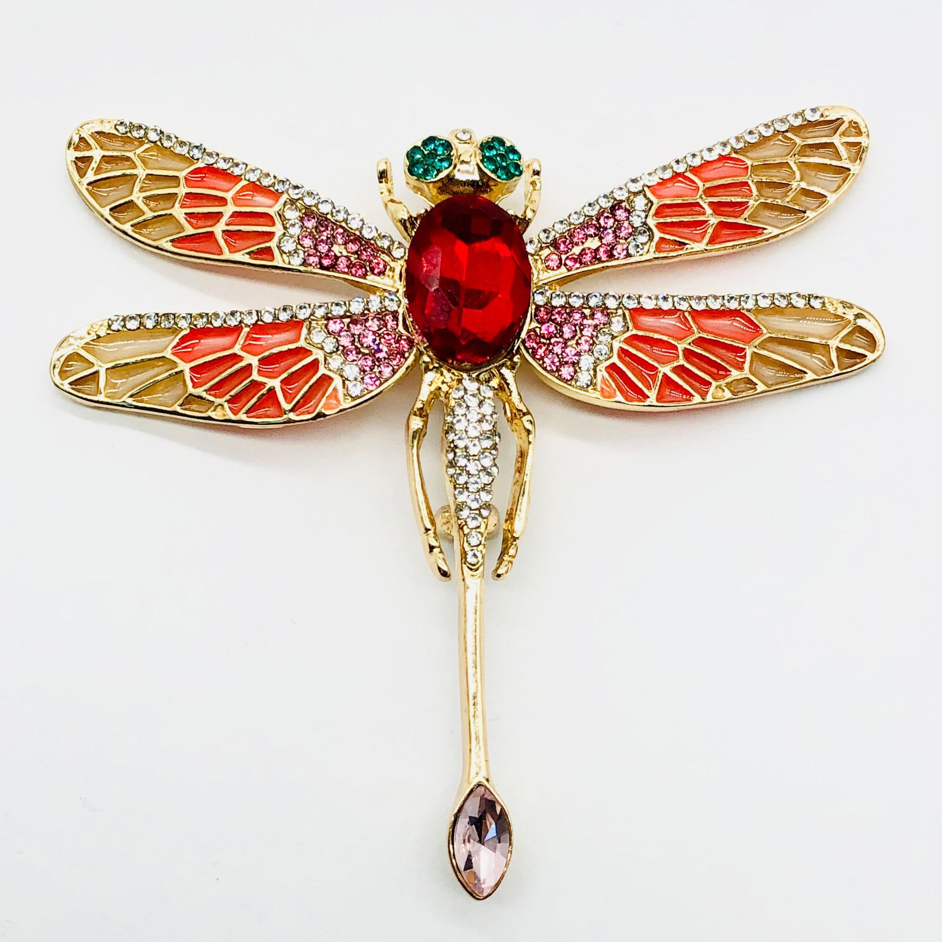 Picture of Smart Brooch Wings Movable Green Dragonfly Women's Brooch Coat Accessories Temperament All-match Handmade with Czech Diamond