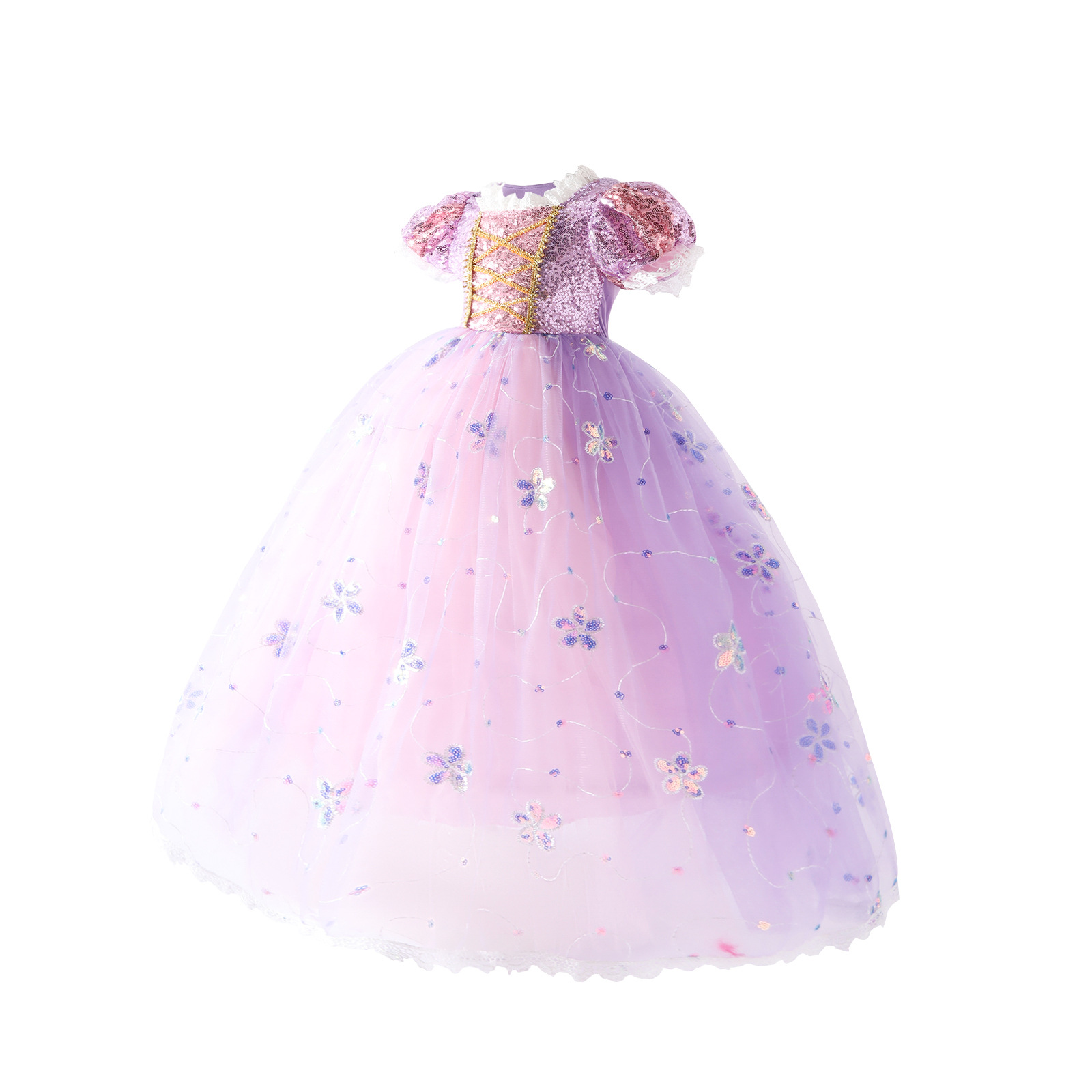 Cross-border Foreign Trade Children's Long Hair Princess Dress Halloween dress Dress Girls Purple Tulle Dress