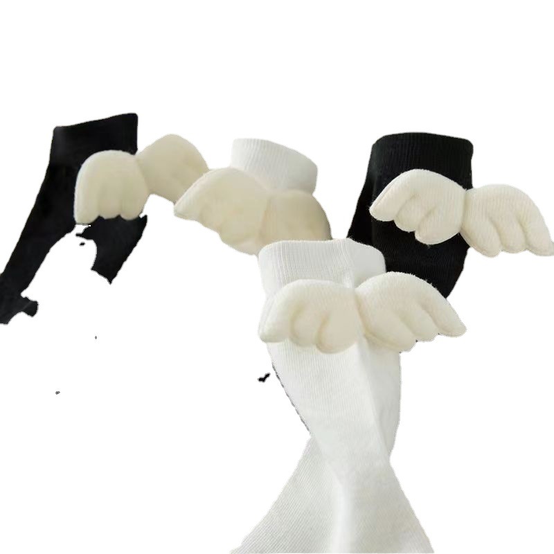 Small Wings Socks, Mid-Calf Socks, Cute White Black Couple Gifts for Boyfriend Jk Lolita Trendy Zhuji Wholesale Versatile