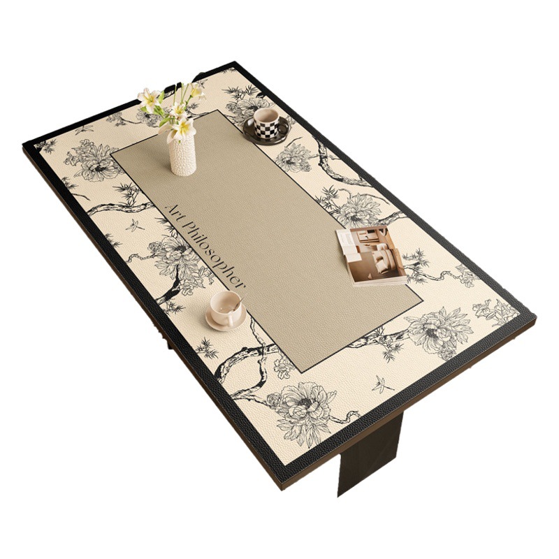 American tulip table cloth waterproof oil-proof anti-scald washable leather table mat home high-grade rectangular