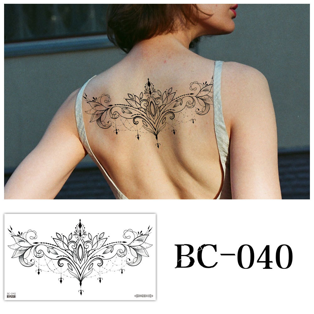 Picture of 2022 new cross-border supply waterproof tattoo stickers simple black and white flower sternum stickers personalized tattoo wholesale