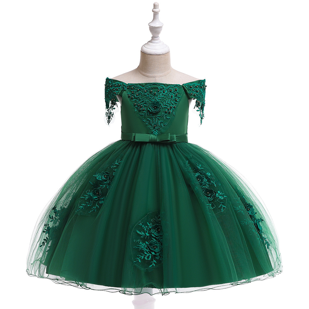 Picture of 2024 Children's Dress Hair-generation Wedding Dress Girl's Beaded off-shoulder Dress Bow Flower Children's Puffy Princess Dress