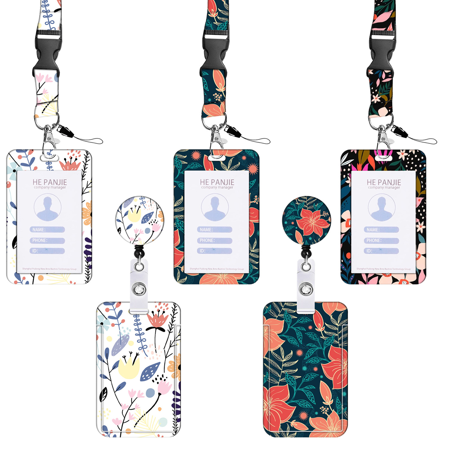 Floral easy pull buckle easy pull polyester thermal transfer lanyard mobile phone rope printing ID card holder teacher nurse gift