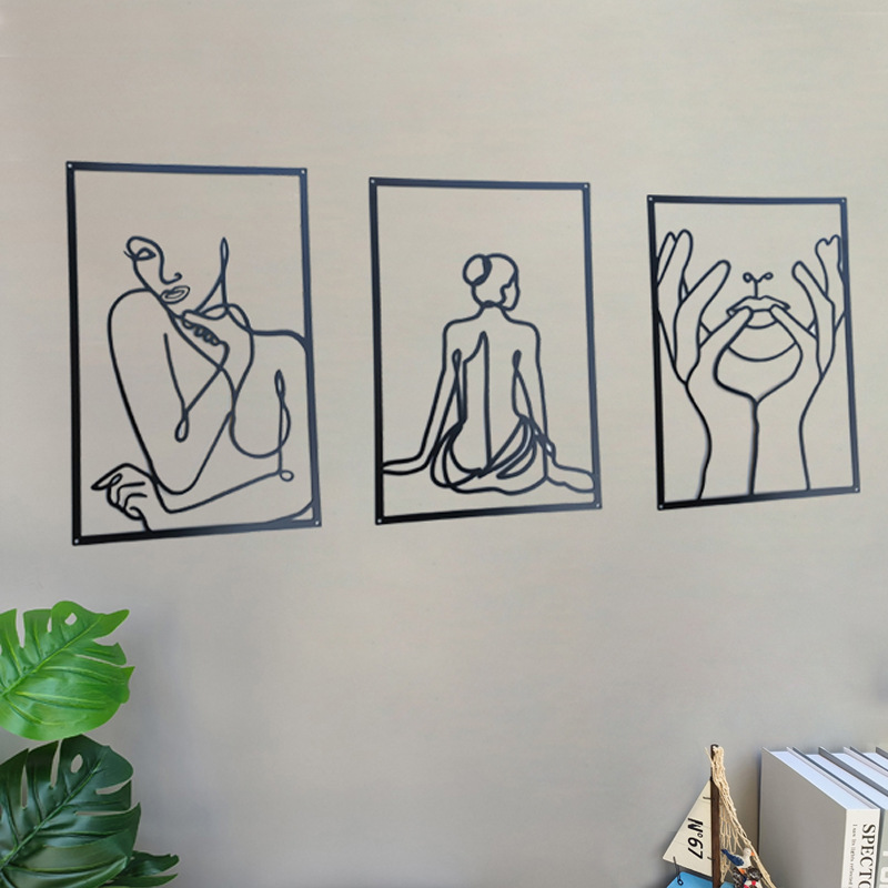 Wrought Iron Golden Woman Line Wall Hanging Ornaments Art Silhouette Female Body Line Pendant Wall Decoration Wall Stickers