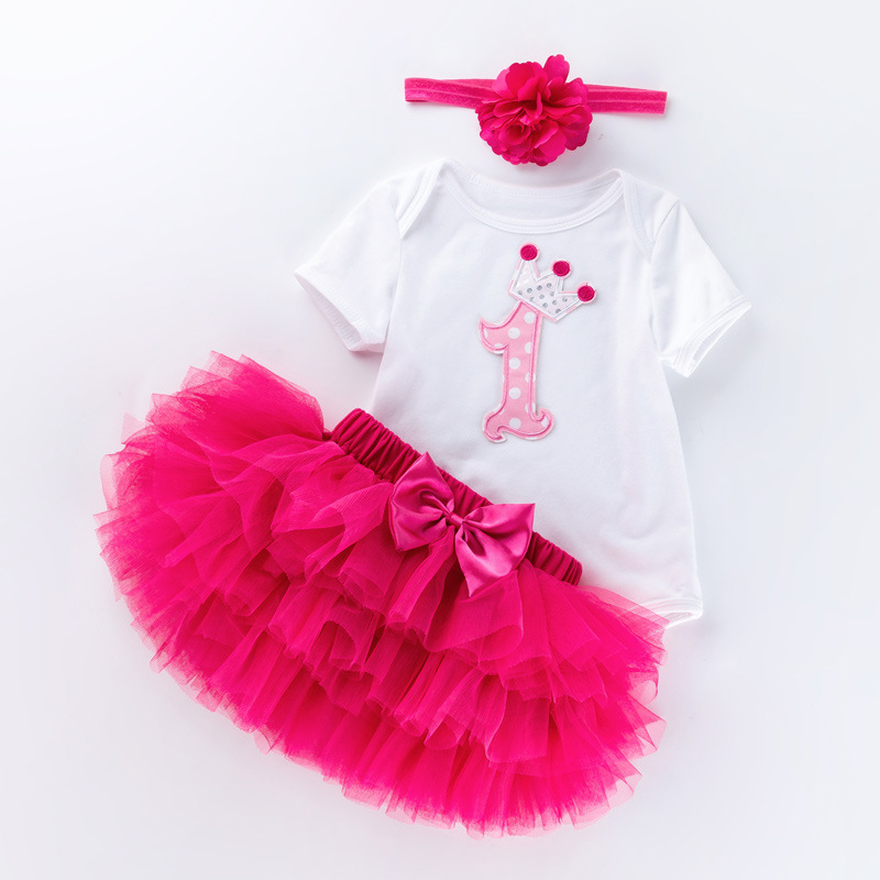 Picture of Cross-border Children's Wear Baby Birthday Dress Black and White Short-sleeved Climbing Dress Princess Dress suit Summer Baby One-year-old Party Dress