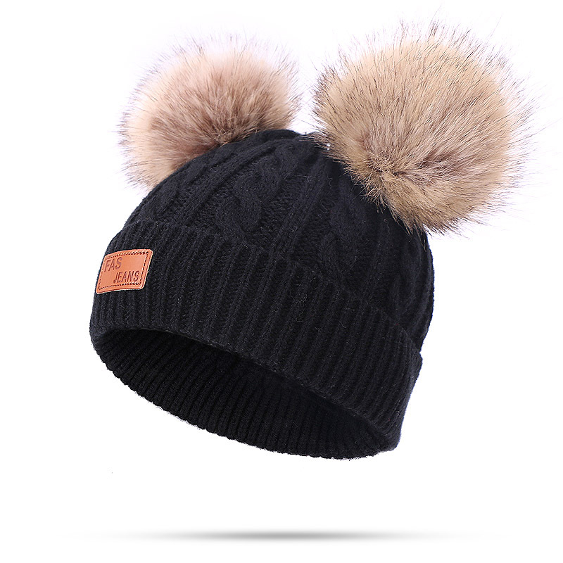 Picture of Winter Children's Neck Hat Two-Piece Pompom Baby Baby Knitted Hat Warm Wool Fleece-Lined Thickened Neck Set