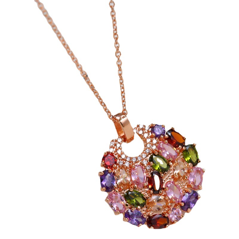 European and American Jewelry Set Fashionable Water Drop Crystal African Jewelry Bridal Necklace Set Colorful Zircon Three-Piece Set