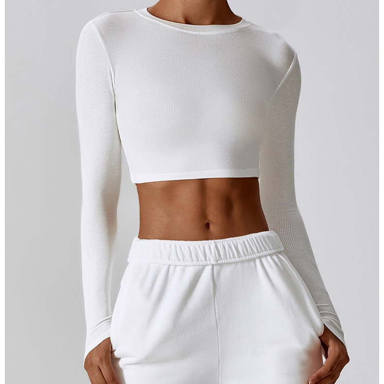 Threaded Breathable Sports Top Women's Summer Quick-drying Running Fitness Slimming Outer Wear Pilates Yoga Clothes Sports Long Sleeve