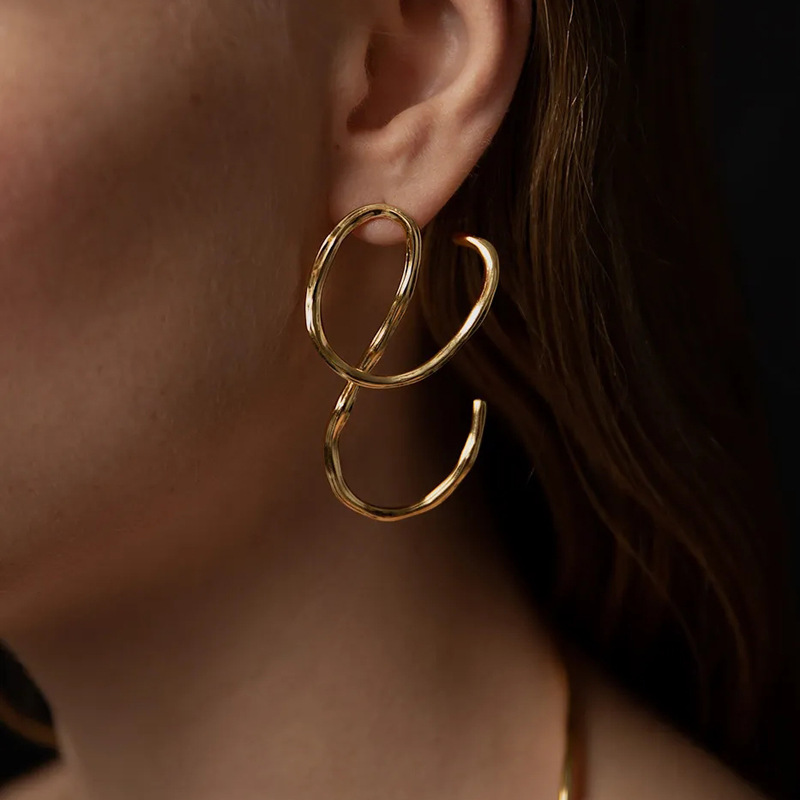 European and American Line Earrings Design Sense Wrapped Earrings Niche Simple French Retro Ear Hanging Ear Clip Earrings without Ear Holes