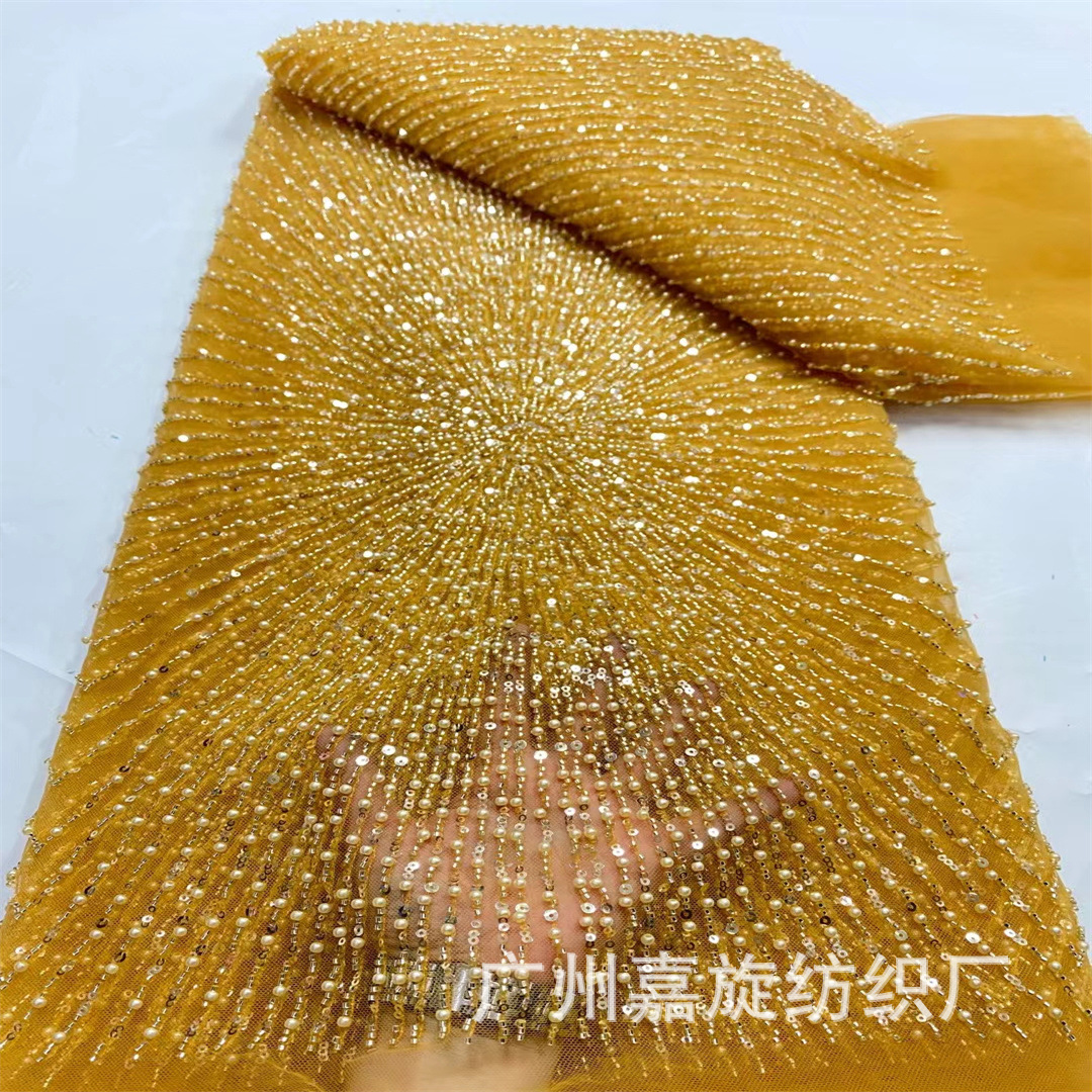 Factory in stock Beaded Sequin Fabric European and American Multicolor Fireworks Embroidery Beads Beads Wedding Dress Lace Fabric