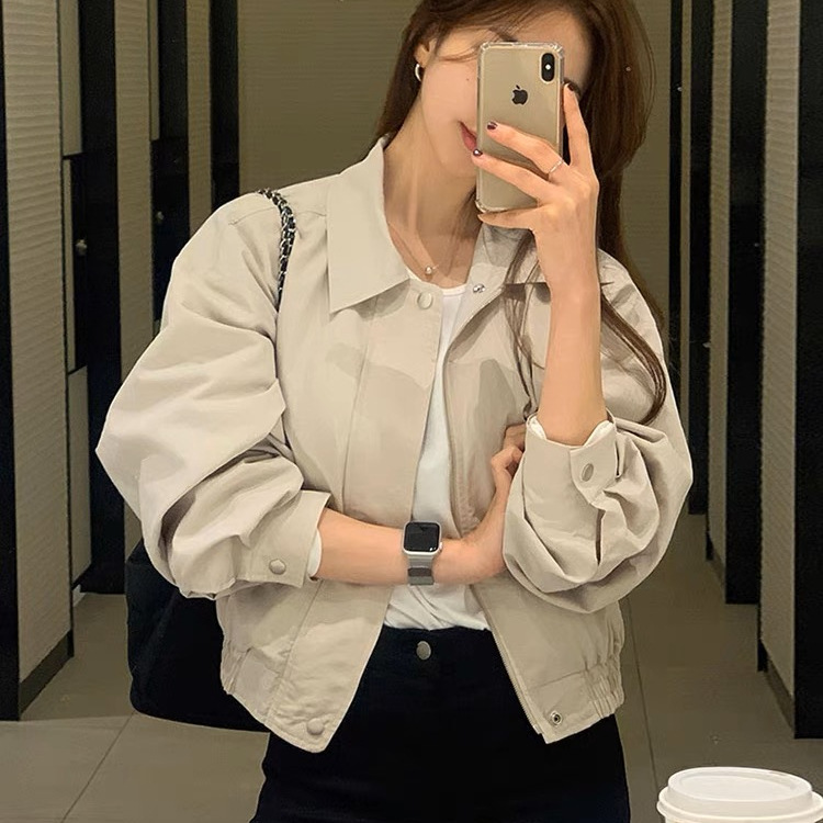 High-end elegant solid color short coat women's small plaid simple casual all-match jacket workwear Top Spring and Autumn New