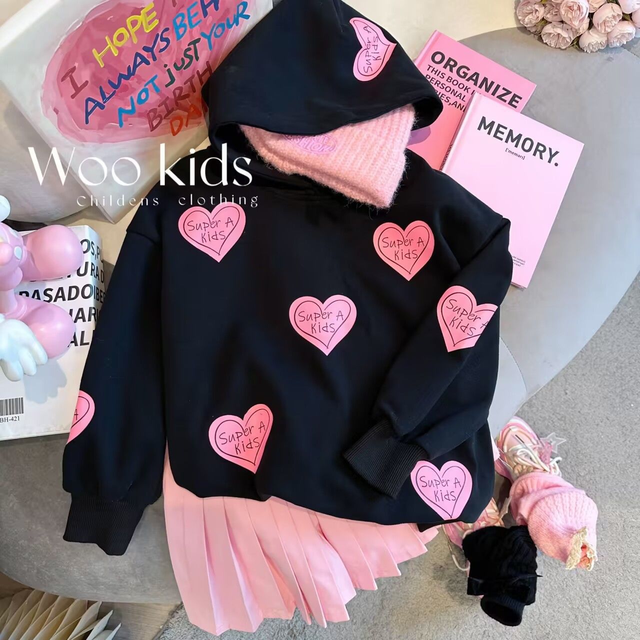 Picture of Internet Celebrity Girls' Korean Style Autumn Clothes suit Big Children's Spring and Autumn New Stylist Love Hooded Sweater Skirt Hat Trendy