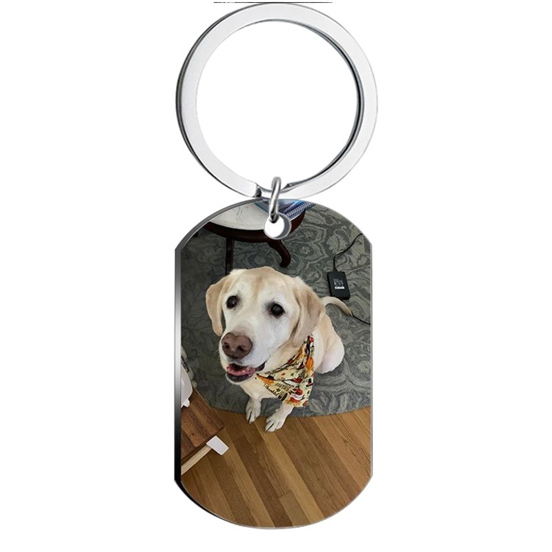2025 Cross-Border Popular Jewelry Square Dog Tag Picture Copywriting Stainless Steel Keychain Colorfulful Simple Commemorative Pendant