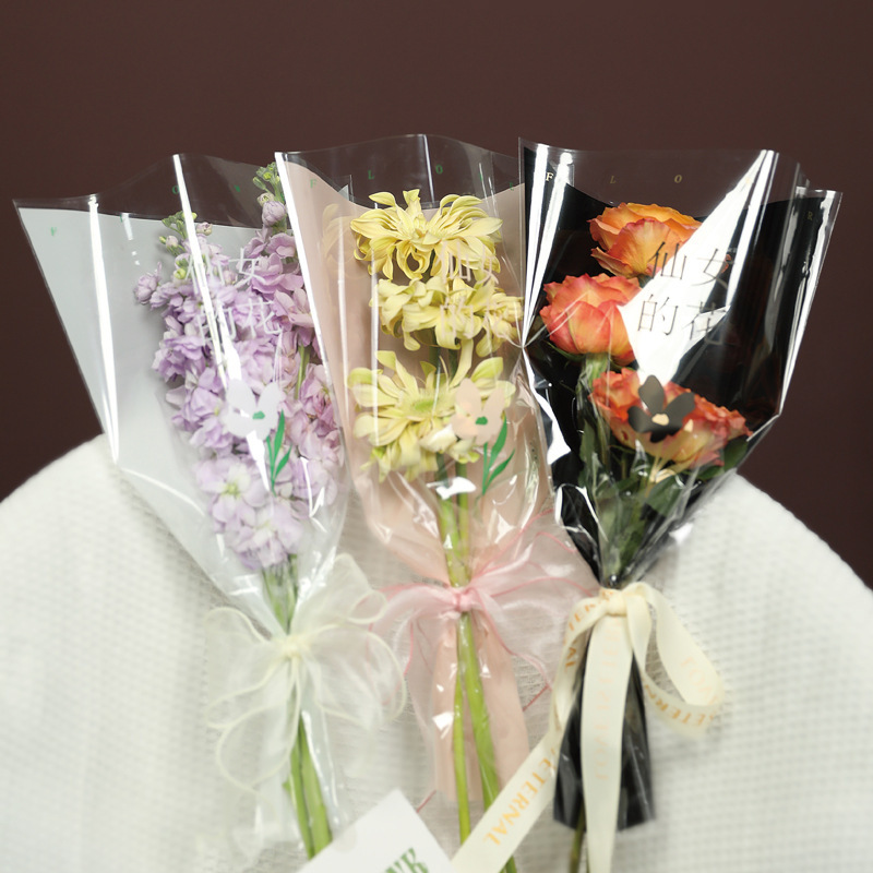 Flower bag transparent bouquet bag fairy plastic bag flower bag rose multi-piece bag flower shop packaging bag wholesale factory