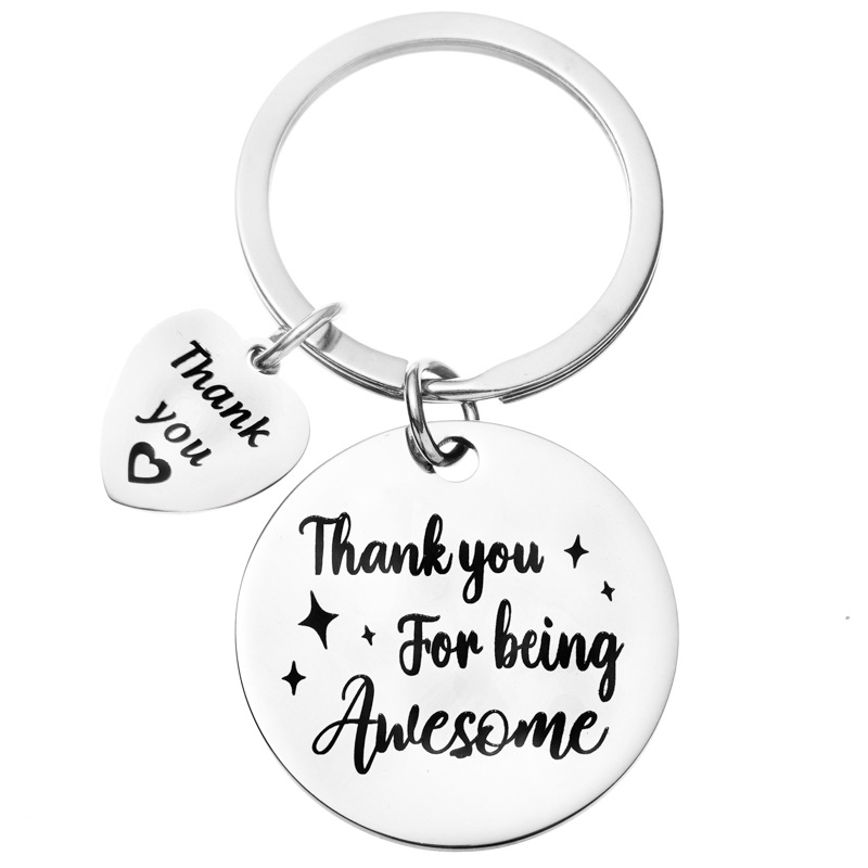 Stainless steel keychain lettering thank you for being awesome keychain pendant