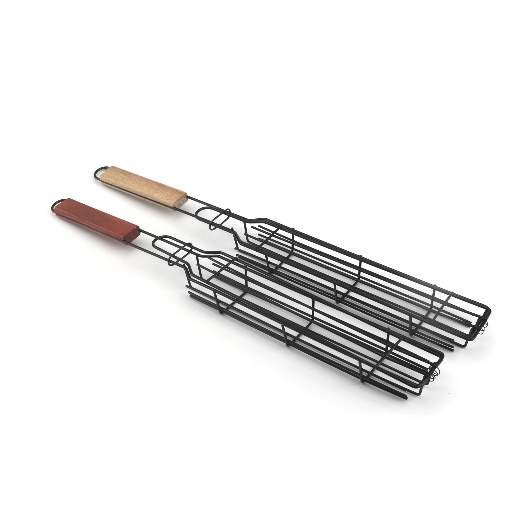Picture of Fcm Certified Outdoor Wooden Handle Barbecue Cage Camping Style Barbecue Tools Square Barbecue Net Skewers Picnic Bbq Grill