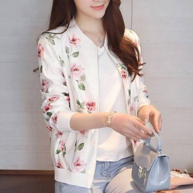 Picture of Chiffon thin air conditioning sun protection coat women's Korean-style long-sleeved zipper baseball uniform printed loose short coat