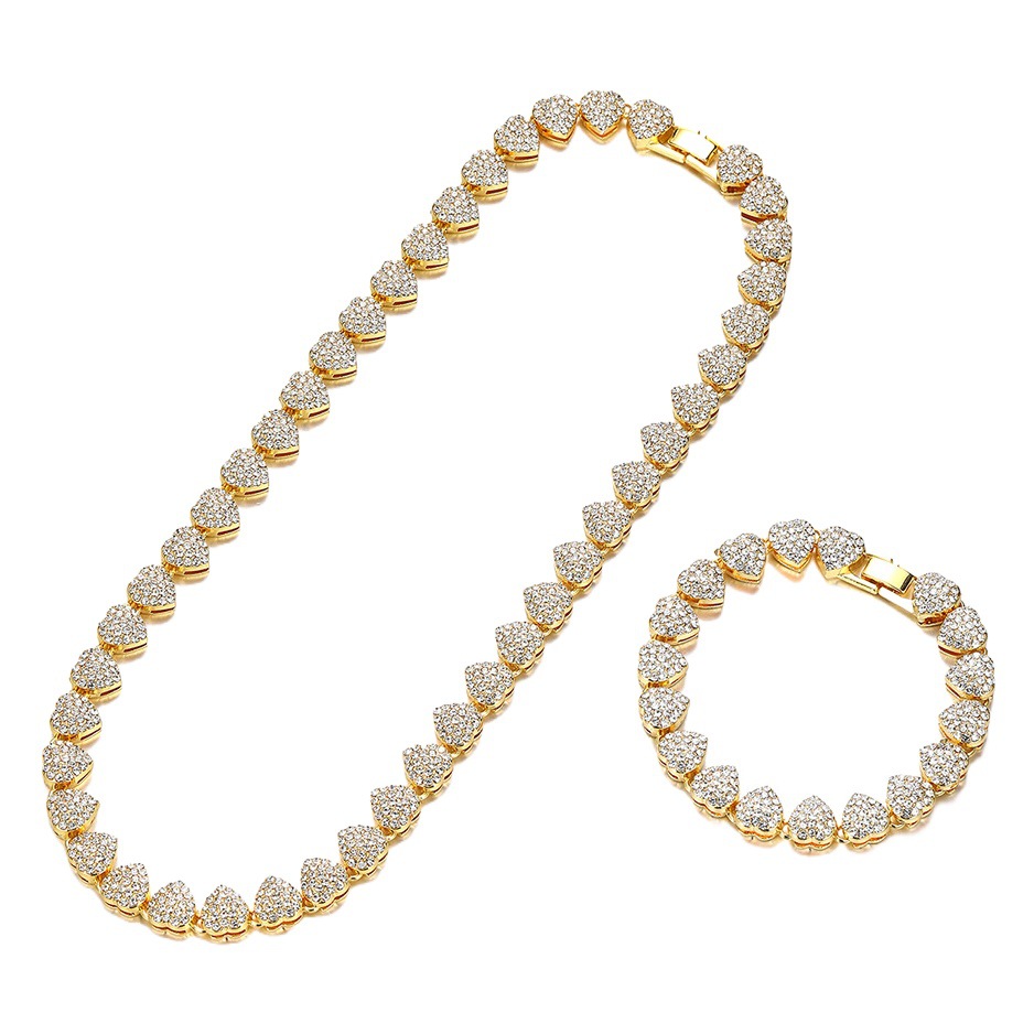 Love Diamond hip-hop necklace set cross-border new creative personality 10mm Cuban chain set factory outlet