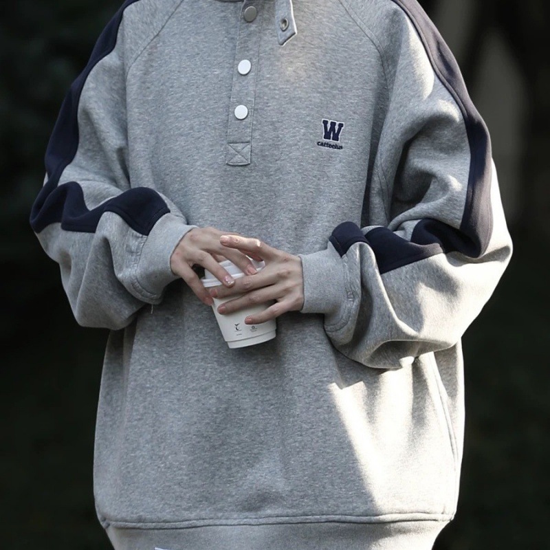 Picture of Cross-border American Retro Stitching Collar Casual Sweatshirt Personalized Fashion Couple Japanese Loose Pullover Jacket