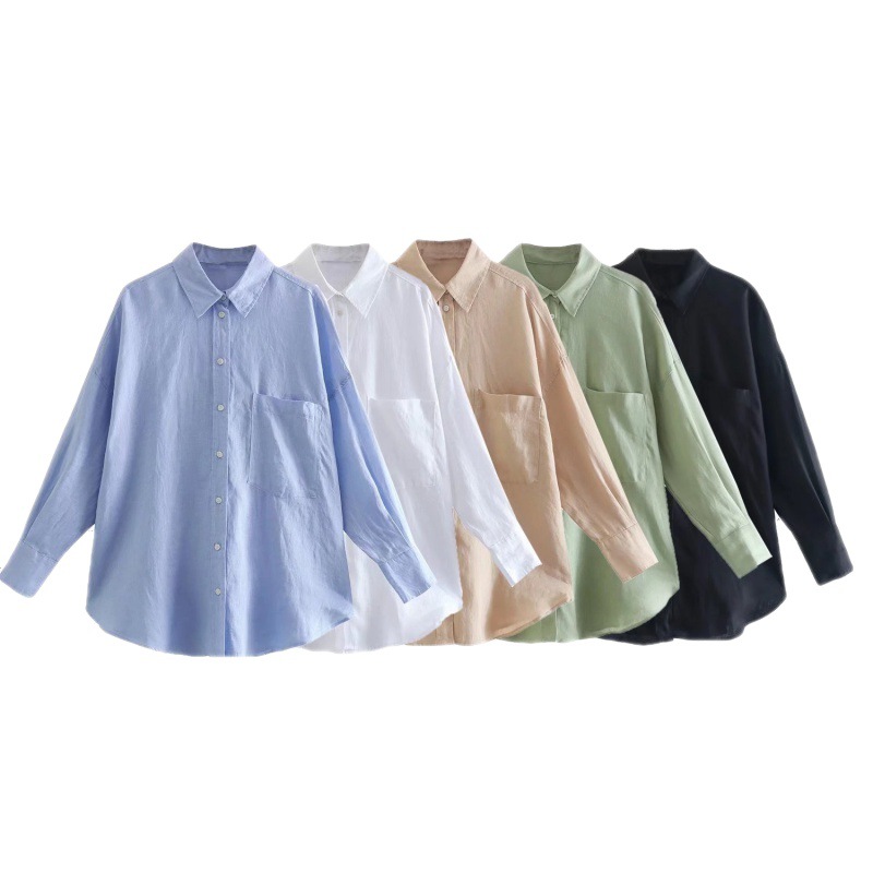 Loose Long Sleeve Pocket Linen Shirt Women's Clothing Spring/Summer 2024 Sunscreen White Shirt Fashion Casual All-match Decoration