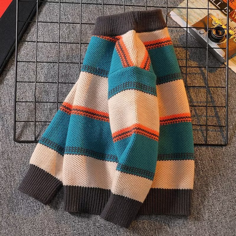 Picture of Children's Thin Sweater Spring and Autumn Boys' Striped Knitwear Autumn Clothes Big Children's Baby Pullover Top Sweater Winter