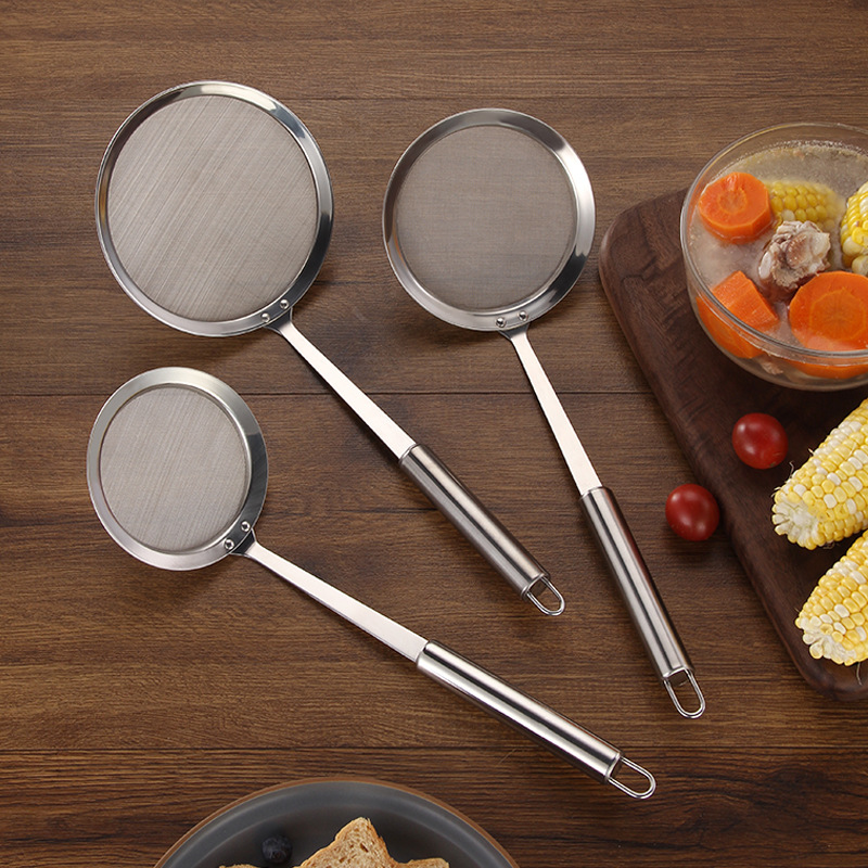 Oil filter spoon 304 stainless steel oil grid colander thickened oil filter oil residue fried colander 80 mesh spoon