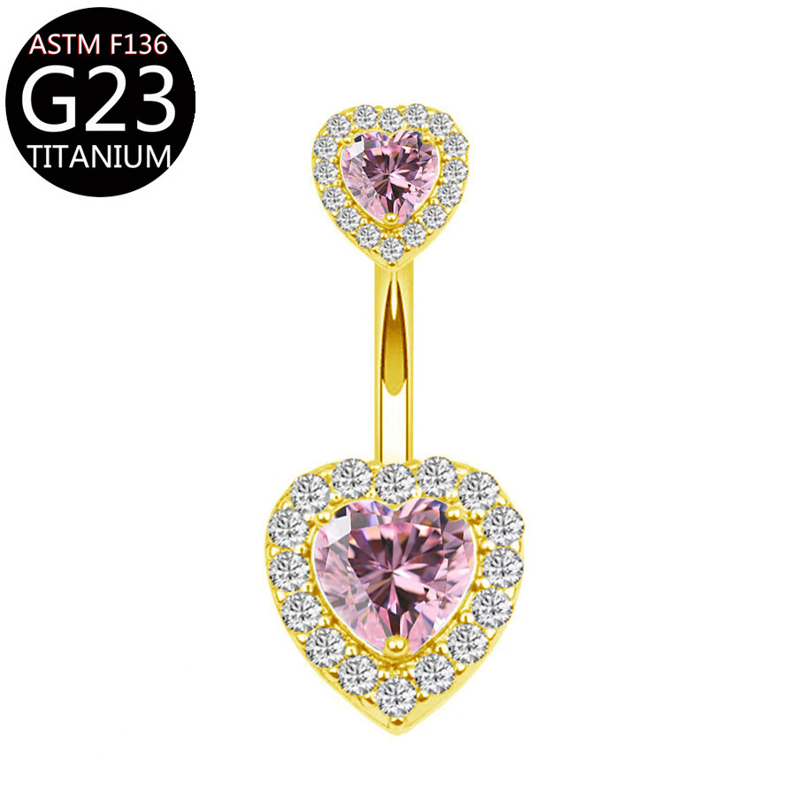 Picture of F136 Titanium Alloy Navel Ring Heart-Shaped Zircon Navel Ring G23 Piercing Jewelry Heart Navel Ring