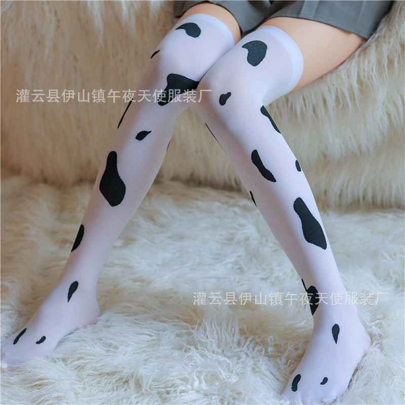 Cross-border sexy cow stockings long tube milk white spotted socks passion high knee underwear with 8873