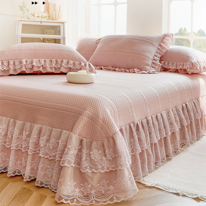 Korean Style Princess Style Bed Skirt Ice Silk Mat Three-Piece Set Summer Lace Bed Cover Ice Bean Air Conditioning Mat Washable