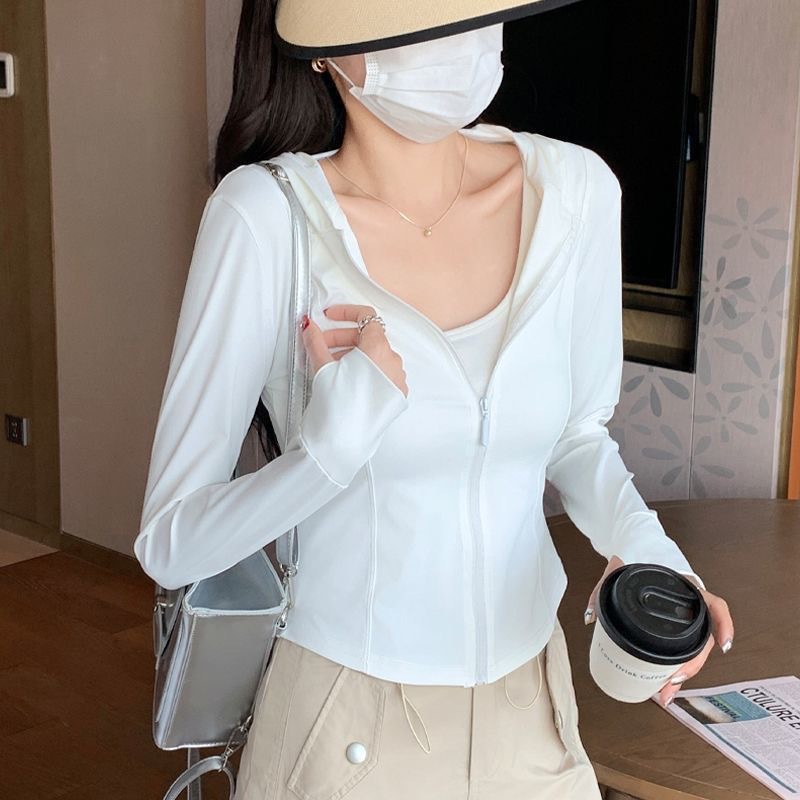 Ice Silk Sunscreen Clothing Women's Thin Outer Wear Slim-fit Ultra-thin Slimming Vertical Collar Yoga Coat Short Cardigan Top