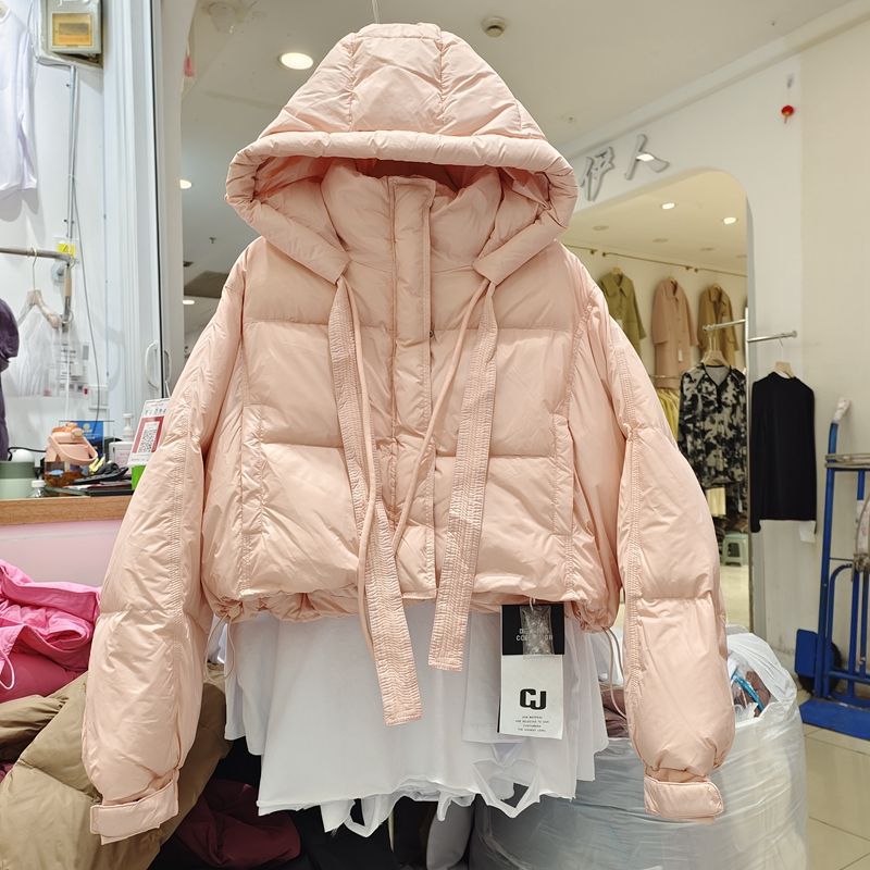 2025 Autumn and Winter Fashion New Loose Cotton Jacket Women's Thickened Warm Hooded Hem Drawstring Short Cotton Jacket