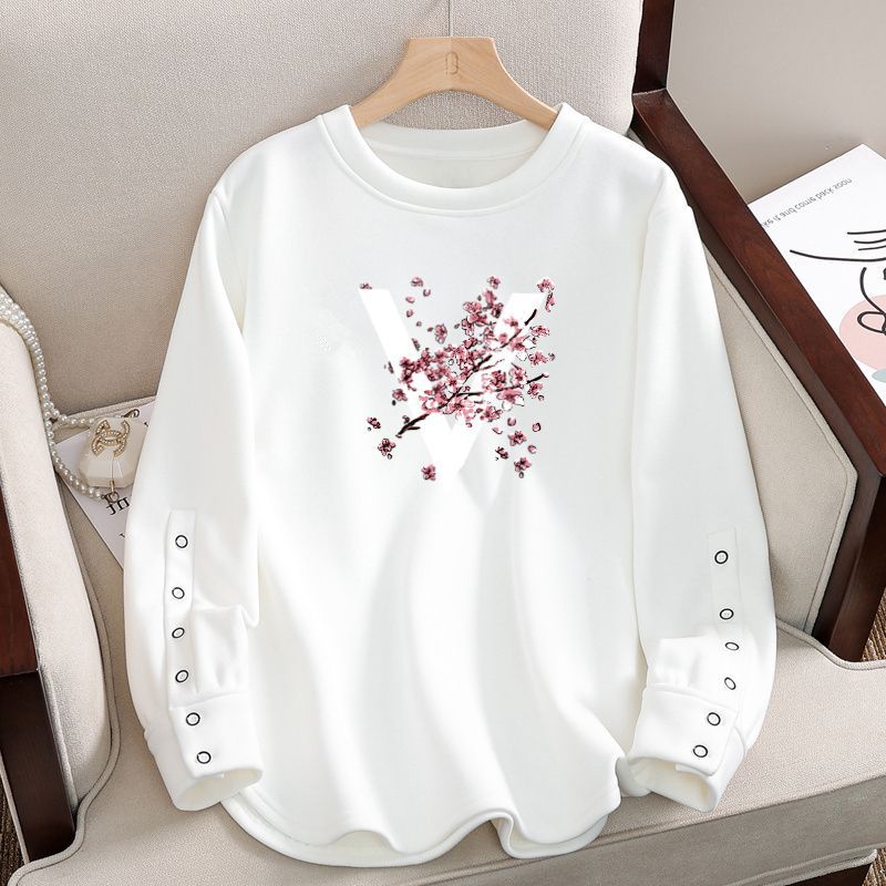 100% cotton long-sleeved T-shirt for women 2024 New Korean style loose plus size round neck autumn T-shirt bottoming shirt autumn clothes